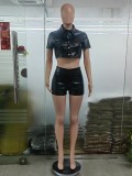 SC PU Leather Single Breasted Short Sleeve Shorts Suit GSMJ-6861