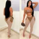 SC Sexy Color Block Splice PU Leather Tube Top Pants 2 Piece Set GWDS-230307