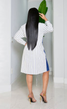 SC Casual Color Block Stripes Print Long Sleeve Shirt Dress XHXF-945