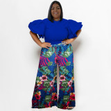SC Plus Size Round Neck Tops Printed Pants Suit NNWF-7794