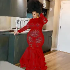SC Plus Size Sexy Nightclub See-through Lace Maxi Dress NNWF-7066