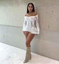 SC Sexy Solid Color Backless Long Sleeve Rompers MDF-5359