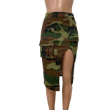 SC Pocket Camouflage Sexy Split Skirt LSD-83183