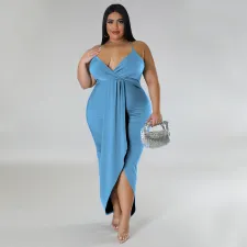 SC Plus Size Solid Sling Maxi Dress NNWF-7796