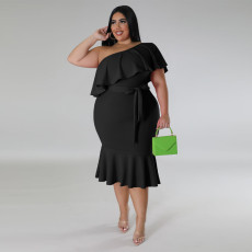 SC Plus Size Fashion Slim Ruffle Midi Dress NNWF-7795