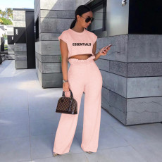 SC Letter Print Crop Tops And Pants Two Piece Set CXLF-8105