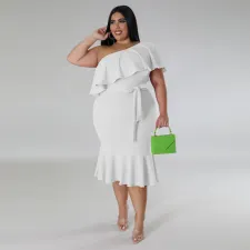 SC Plus Size Fashion Slim Ruffle Midi Dress NNWF-7795