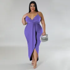 SC Plus Size Solid Sling Maxi Dress NNWF-7796