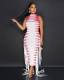 SC Half-high Neck Rib Printed Ribbon Sleeveless Dress NIK-324