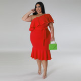 SC Plus Size Fashion Slim Ruffle Midi Dress NNWF-7795