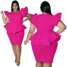 SC Plus Size Ruffle Top And Skirt Two Piece Set TE-4591