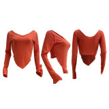 SC Casual Ribbed V-neck Solid Long Sleeve Top GLF-08009