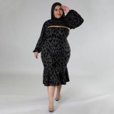 SC Plus Size Printed Chest Wrap Ruffle Slim Fit Dress With Short Top BDF-7032