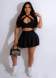 SC Sexy Solid Hollow Top Skirt Two Piece Set OD-8530