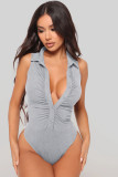 SC Sexy Lapel Sleeveless Button Slim Bodysuit MZ-2783