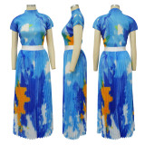 SC Print Short Sleeve Long Skirt Two Piece Set YF-10386