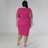 SC Plus Size Sexy Tassel Sleeveless Slim Fit Dress NNWF-7791