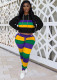 SC Casual Sports Striped Print Hooded And Pants Two Piece Set JCF-7086