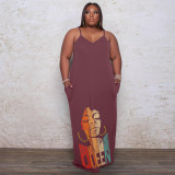 SC Plus Size Printed Sling Fashion Loose Maxi Dress WAF-77208226