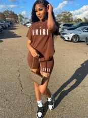 SC Printed Short Sleeve Shorts Two Piece Set GDNY-1014