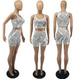SC Fashion Print Vest Shorts Two Piece Set FOSF-8342