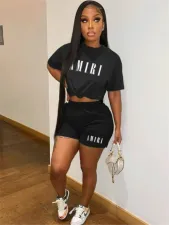 SC Printed Short Sleeve Shorts Two Piece Set GDNY-1014