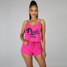 SC Casual Home PINK Letter Print Camisole Shorts Two Piece Set XYMF-8123