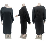 SC Plus Size Solid Long Sleeve Maxi Dress FS-10126