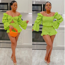 SC Solid Fashion Long Sleeve Shorts Two Piece Set BN-9404