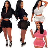 SC Sports Casual Crop Top Shorts Two Piece Set BN-9407