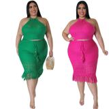 SC Plus Size Knitted Top And Skirt Two Piece Set OSM2-5313