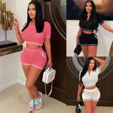 SC Sports Casual Crop Top Shorts Two Piece Set GWDS-230382