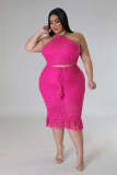 SC Plus Size Knitted Top And Skirt Two Piece Set OSM-5313