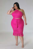 SC Plus Size Knitted Top And Skirt Two Piece Set OSM2-5313