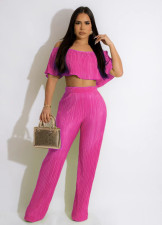 SC Solid Color Off-shoulder Top Pants Two Piece Set WSM-5339