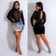 SC Sexy Mesh Patchwork Print See-through Hollow Mini Dress XHSY-19548