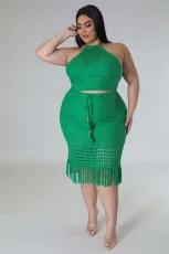 SC Plus Size Knitted Top And Skirt Two Piece Set OSM-5313