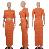SC Fashion Solid Round Neck Long Skirt Two Piece Set YD-8690