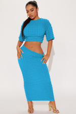 SC Fashion Solid Round Neck Long Skirt Two Piece Set YD-8690