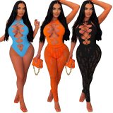 SC Sexy Hollow Bodysuits And Pants Two Piece Set FST-7300