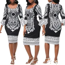 SC Fashion Printed 3/4 Sleeve Dress SMR-11486