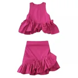 SC Solid Color Sleeveless Top Fungus Edge Skirt Two Piece Set YF-10436