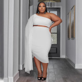 SC Plus Size Sexy Slash Shoulder Shawl Sleeve Two Piece Skirts Set NNWF-7810