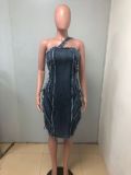 SC Fashion Patchwork Sling Denim Mini Dress YMEF-5105