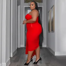 SC Plus Size Sexy Slash Shoulder Shawl Sleeve Two Piece Skirts Set NNWF-7810
