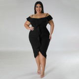 SC Plus Size Solid Color Slim Irregular Midi Dress NNWF-7806