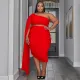 SC Plus Size Sexy Slash Shoulder Shawl Sleeve Two Piece Skirts Set NNWF-7810