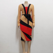 SC Fashion Color Block Print Long Sleeve Dress SMR-11884