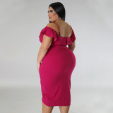 SC Plus Size Solid Color Slim Irregular Midi Dress NNWF-7806