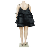 SC Plus Size Sexy Sleeveless Ruffles Sling Mini Dress NNWF-7808